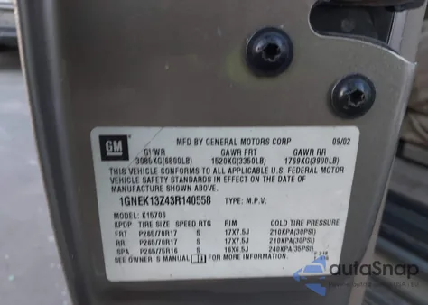 2003 Chevrolet Tahoe Z71 z USA, uszkodzony, nr VIN 1GNEK13Z43R140558